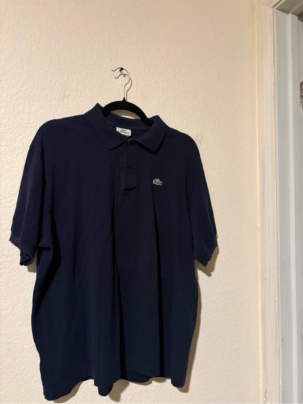 Lacoste Men's Dark Blue Polo with Green Crocodile Logo
